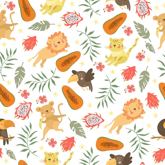 Free Vector cute exotic animal pattern