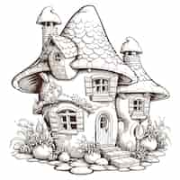 Free vector cute fairy mushroom house coloring page