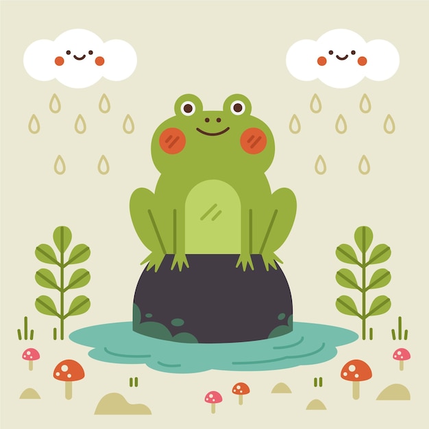 Free Vector cute flat design frog illustration