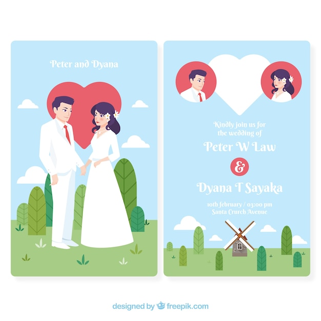 Free vector cute flat wedding invitation