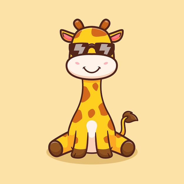 Free Vector cute giraffe cool wearing glasses cartoon vector icon illustration animal nature icon isolated flat