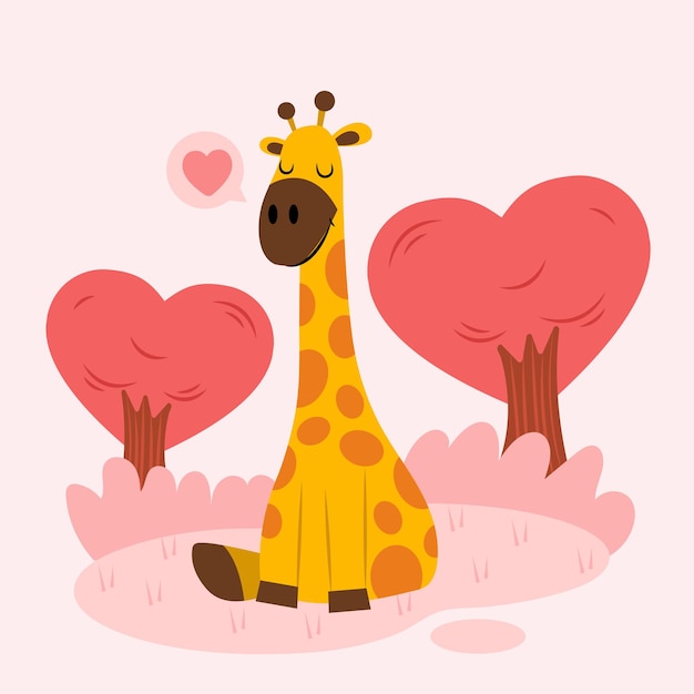 Free Vector cute giraffe in nature with heart and trees in heart shape