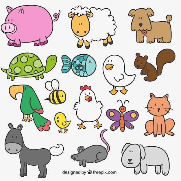 Free vector cute hand drawn farm animals