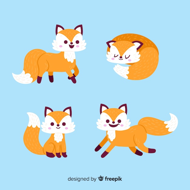 Free vector cute hand drawn fox collection