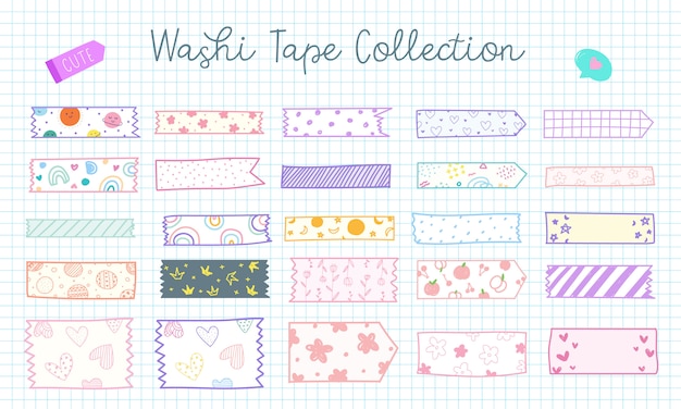 Free vector cute hand drawn washi tape collection in pastel color