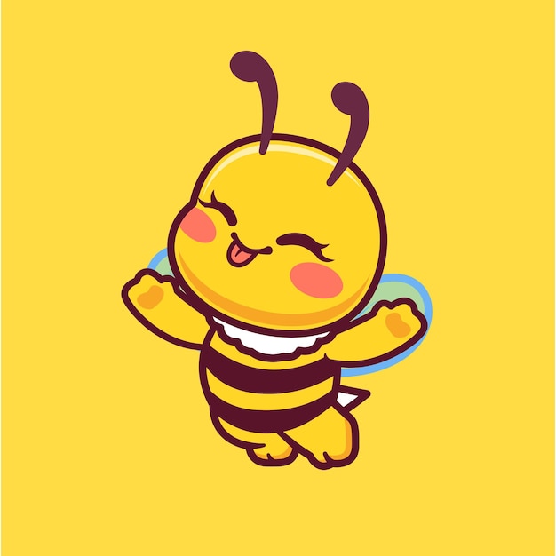 Free vector cute happy bee flying cartoon vector icon illustration animal nature icon isolated flat vector