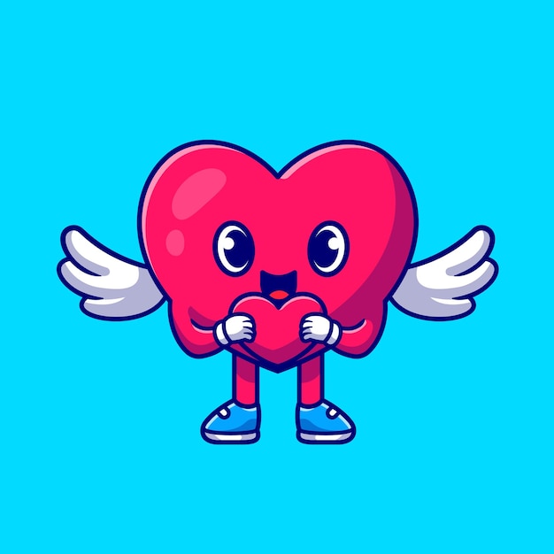 Free vector cute heart angel holding love cartoon icon illustration