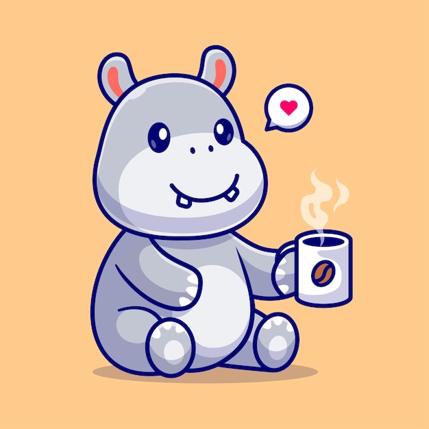 Free Vector cute hippo drinking coffee cartoon vector icon illustration animal drink icon concept isolated flat