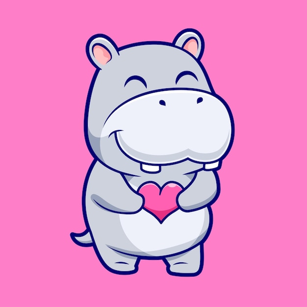 Free Vector cute hippo holding love heart cartoon vector icon illustration animal holiday icon isolated flat