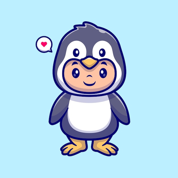 Free Vector cute kid wearing penguin costume cartoon vector icon illustration. people animal icon isolated flat