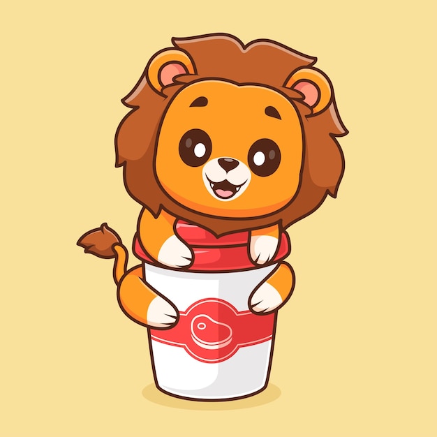 Free vector cute lion hug coffee cup cartoon vector icon illustration animal drink icon isolated flat vector