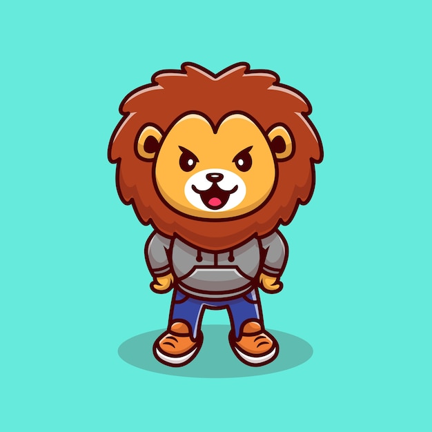 Free vector cute lion mascot cartoon illustration. animal wildlife icon concept