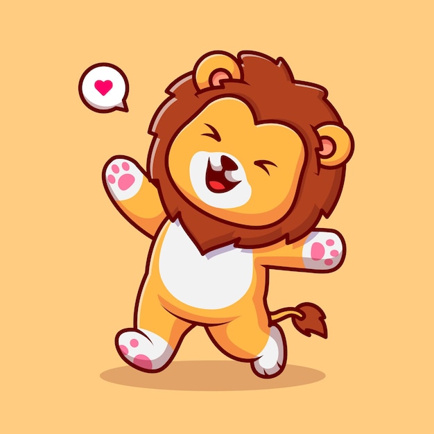 Free Vector cute lion walking with cheerful cartoon vector icon illustration animal nature icon isolated