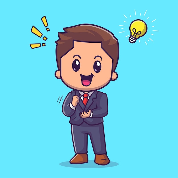 Free vector cute man get an idea cartoon vector icon illustration. people business icon concept isolated premium vector. flat cartoon style