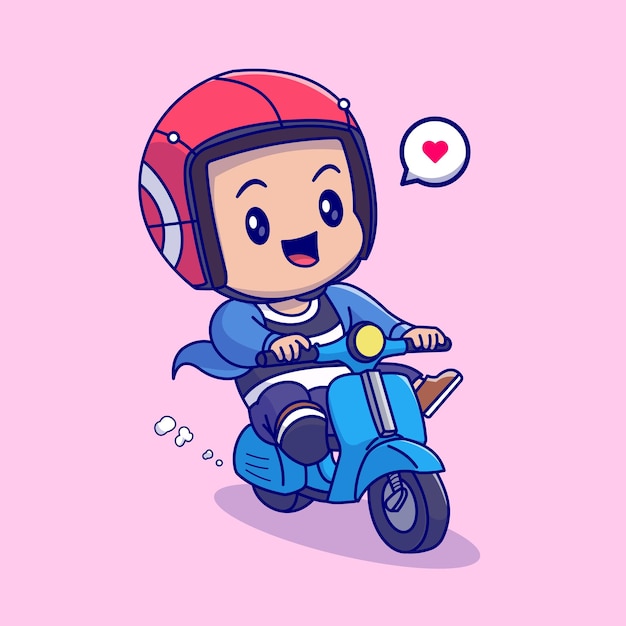 Cute Man Riding Scooter Cartoon Vector Icon Illustration. People Transportation Icon Isolated Flat