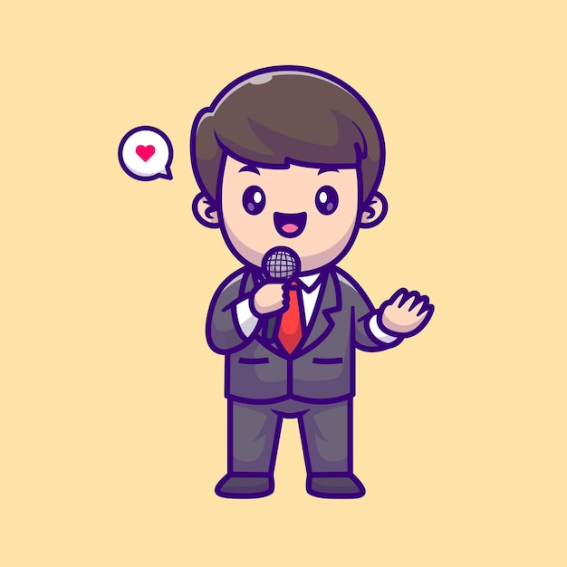 Free Vector cute master of ceremony man cartoon vector icon illustration. people education icon concept isolated