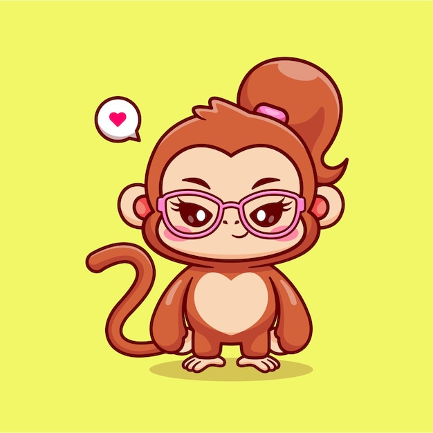 Cute Monkey Girl Wearing Glasses Cartoon Vector Icon Illustration Animal Nature Icon Isolated Flat