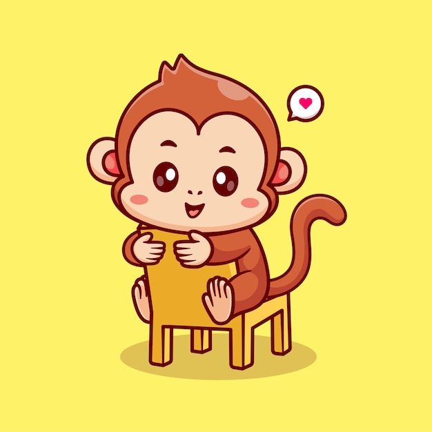 Cute Monkey Sitting on Chair Cartoon Vector Icon Illustration Animal Nature Icon Isolated Flat