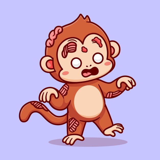 Cute Monkey Zombie Cartoon Vector Icon Illustration Animal Holiday Icon Concept Isolated Premium