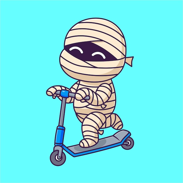 Free Vector cute mummy playing scooter cartoon vector icon illustration holiday transportation icon isolated