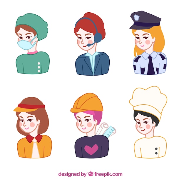 Cute pack of hand drawn female avatars