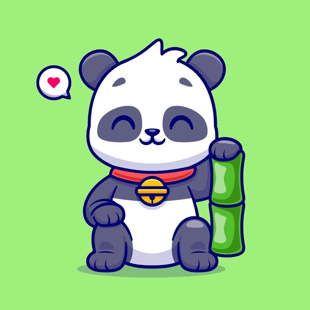 Cute Panda Sitting With Bamboo Cartoon Vector Icon Illustration Animal Nature Icon Concept Isolated