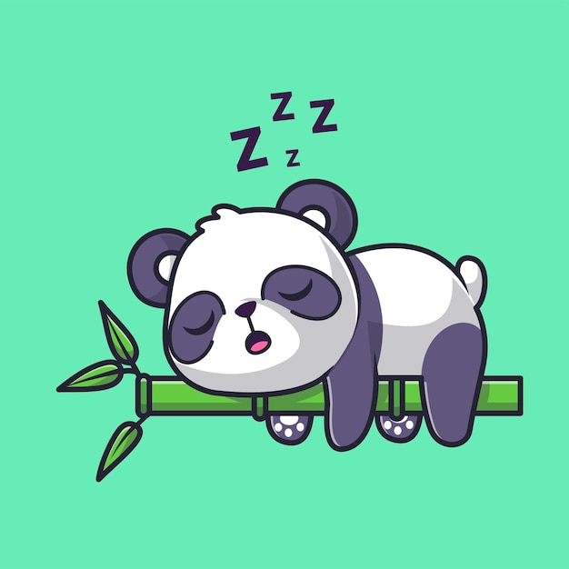 Cute Panda Sleeping on Bamboo Tree Cartoon Vector Icon Illustration. Animal Nature Icon Isolated 