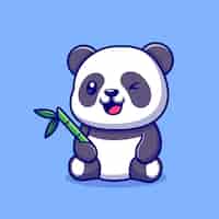 Free vector cute panda with bamboo