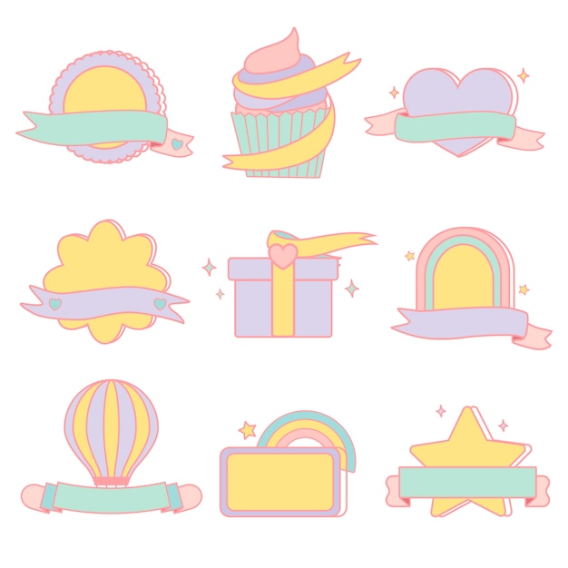 Free Vector cute pastel emblems vector set