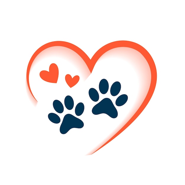 Free Vector cute paw feet print background with papercut heart