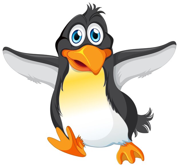 Cute penguin cartoon character on white background