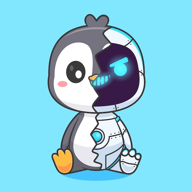 Free vector cute penguin robot cyborg cartoon vector icon illustration animal technology isolated flat vector
