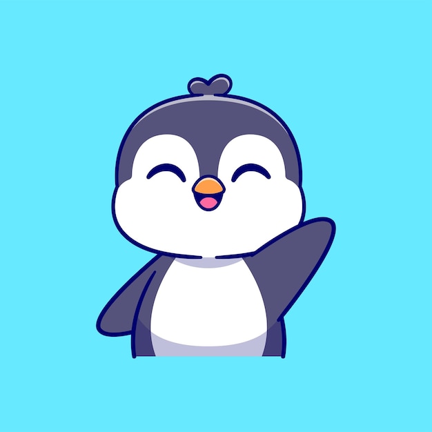 Cute Penguin Waving Hand Cartoon Vector Icon Illustration Animal Nature Icon Concept Isolated Flat