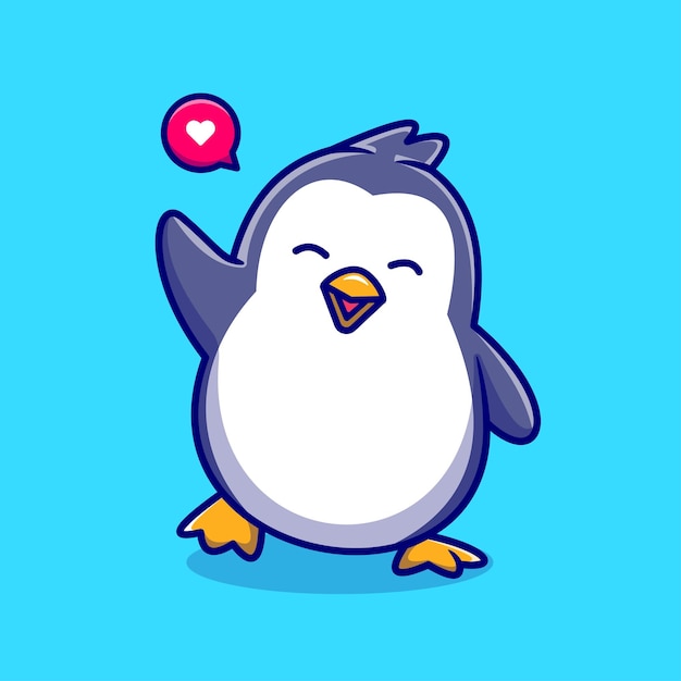 Cute Penguin Waving Hand Cartoon Vector Icon Illustration Animal Nature Icon Concept Isolated