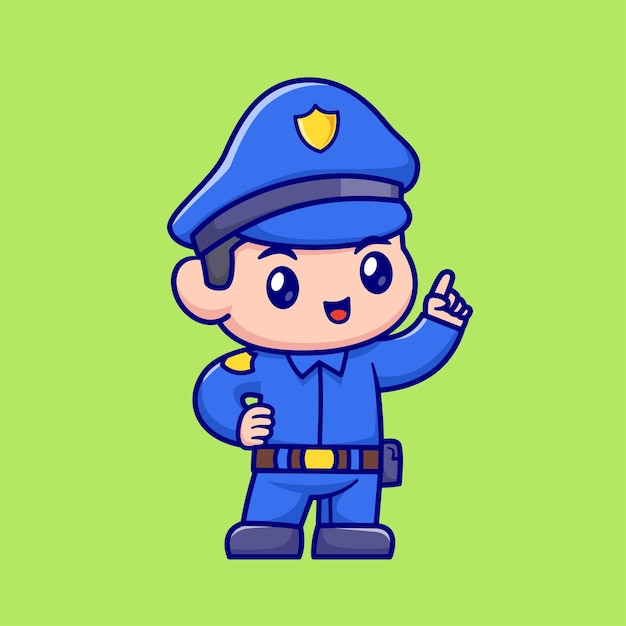 Free Vector cute police pointing cartoon vector icon illustration people profession isolated flat vector