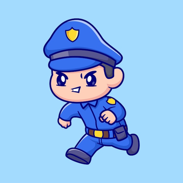 Free Vector cute police running cartoon vector icon illustration people profession icon isolated flat vector