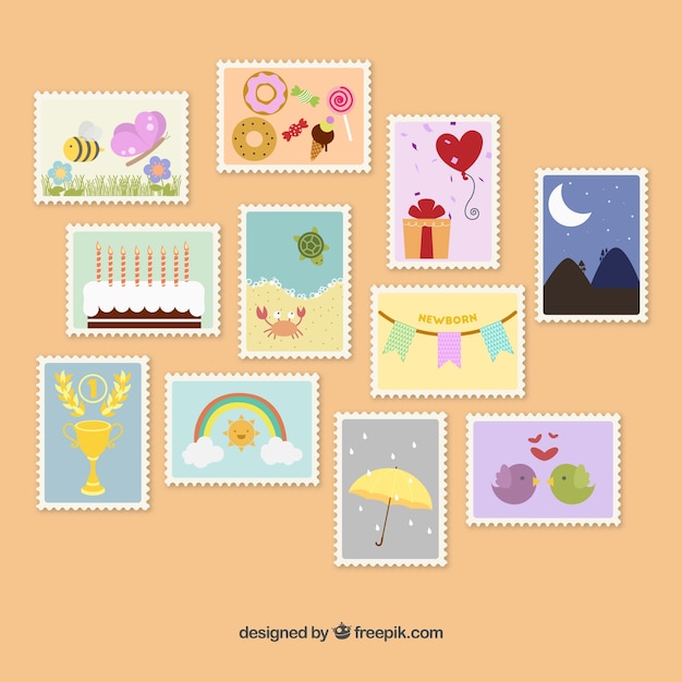 Free Vector cute postage stamps