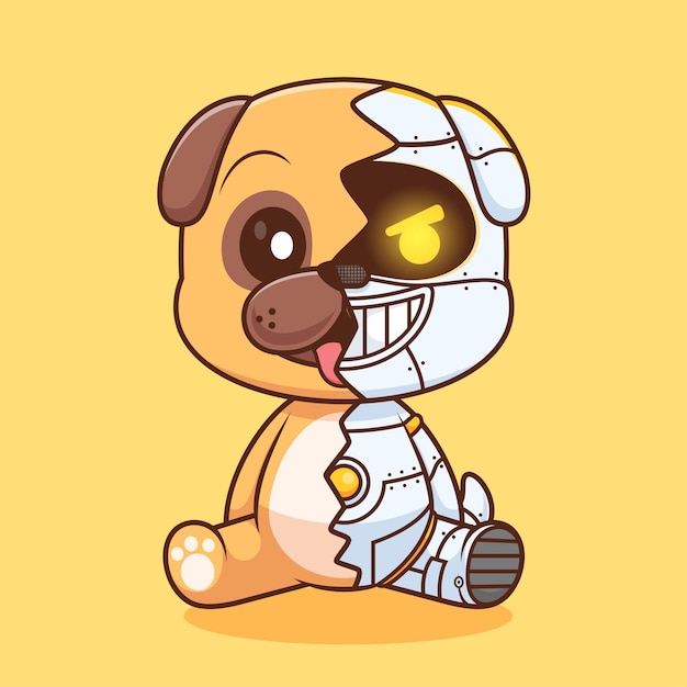 Free Vector cute pug dog robot cyborg cartoon vector icon illustration animal technology isolated flat vector