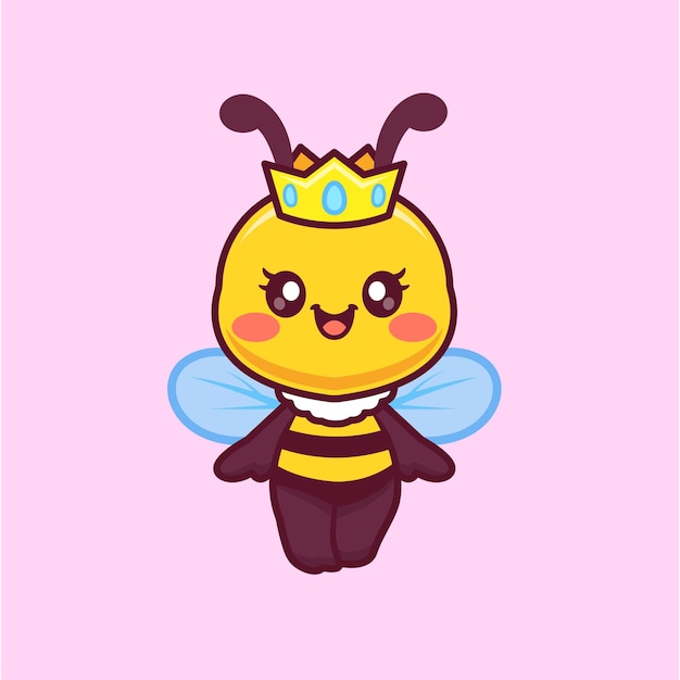 Free vector cute queen bee with crown cartoon vector icon illustration animal nature icon isolated flat vector