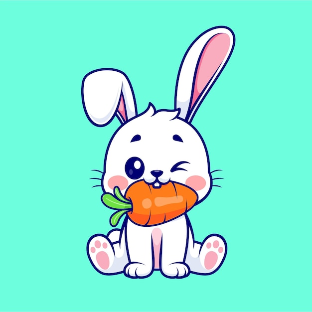 Free vector cute rabbit bite carrot cartoon vector icon illustration. animal nature icon concept isolated flat