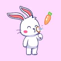 Free vector cute rabbit blowing carrot bubble cartoon vector icon illustration. animal nature icon isolated flat