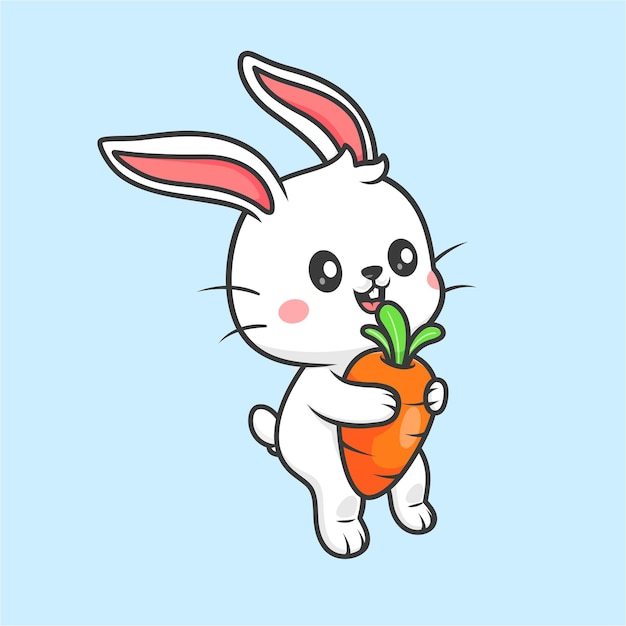 Free vector cute rabbit holding carrot cartoon vector icon illustration animal food icon isolated flat vector