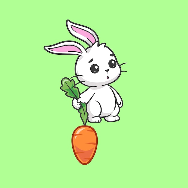 Free vector cute rabbit holding carrot cartoon vector icon illustration animal nature icon isolated flat vector