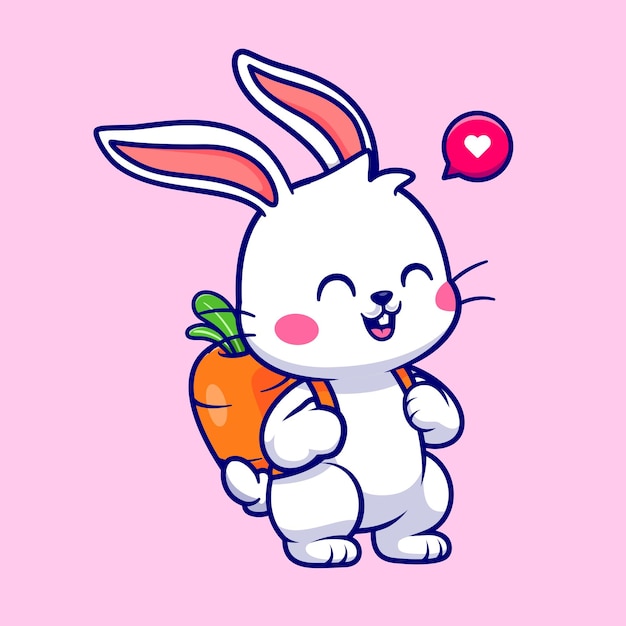 Free vector cute rabbit with carrot bag cartoon vector icon illustration. animal education icon concept isolated