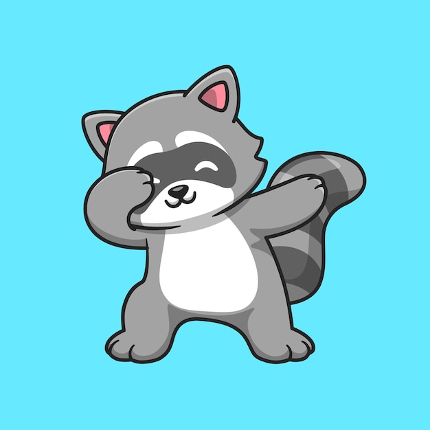 Cute Raccoon Dabbing Cartoon Vector Icon Illustration. Animal Nature Icon Concept Isolated Premium Vector. Flat Cartoon Style