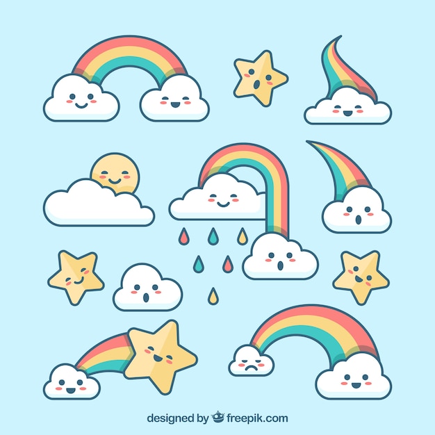 Free Vector cute rainbows collection in different shapes