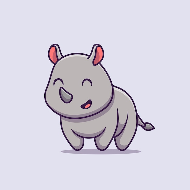 Free Vector cute rhino smiling cartoon vector icon illustration