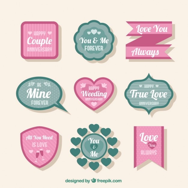 Free Vector cute romantic labels pack