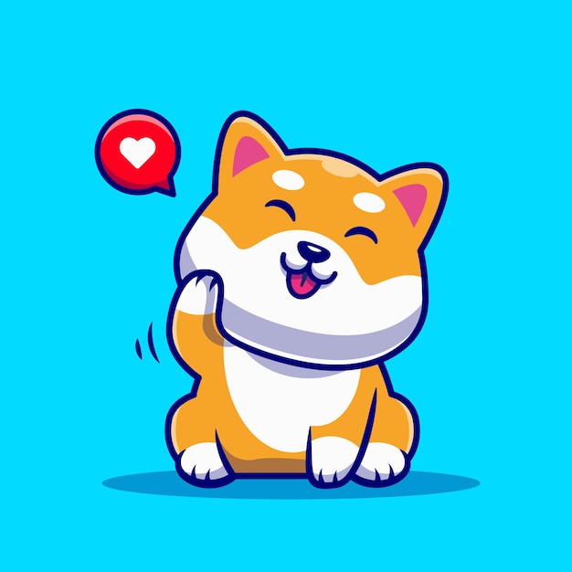 Free vector cute shiba inu dog waving hand cartoon