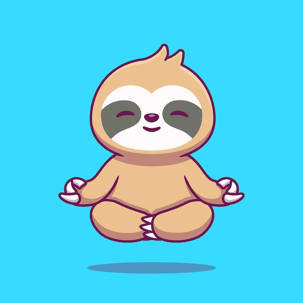 Cute Sloth Yoga Cartoon Icon Illustration.